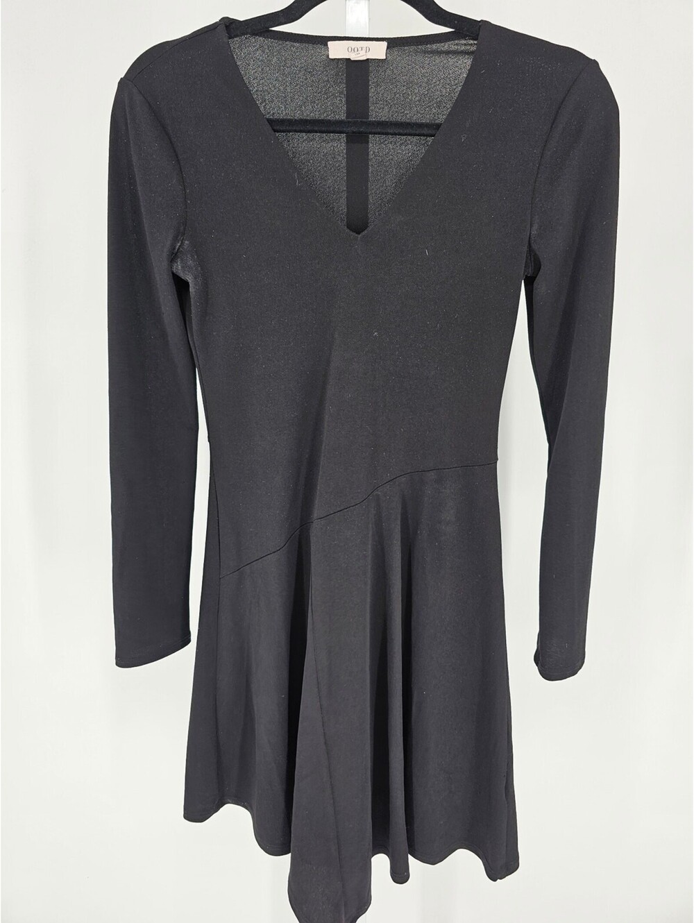 OOTD Womens Sz XS A Line Mini Dress Black Long Sleeve V Neck